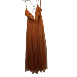 The Vintage Shop Orange Embroidered Lace Maxi Dress Size Large